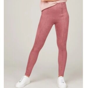 Spanx Faux Suede Leggings Rich Rose Pink Womens Large Stretch Pull On‎ Pants NEW
